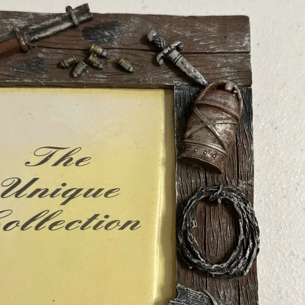 Unique Collection Western Cowboy 3D Relief Picture Frame Faux Wood Resin Rustic